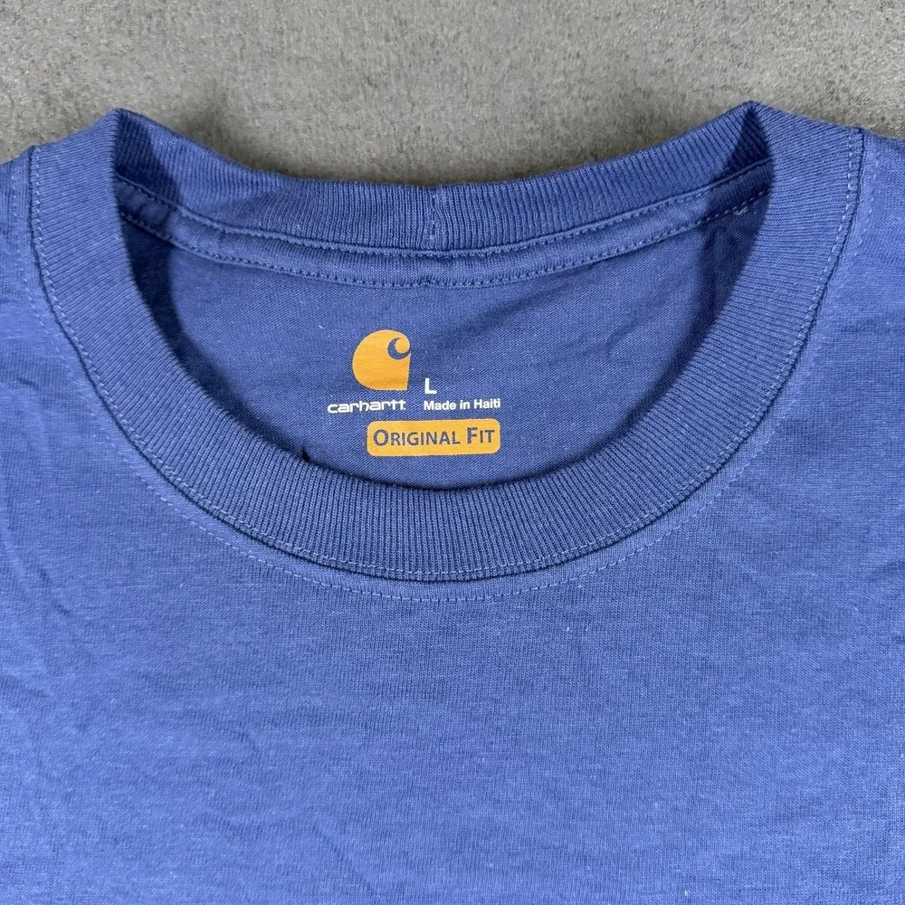Carhartt T-Shirt Mens Large Blue Built To Last Pocket Work Graphic‎ Tee USA